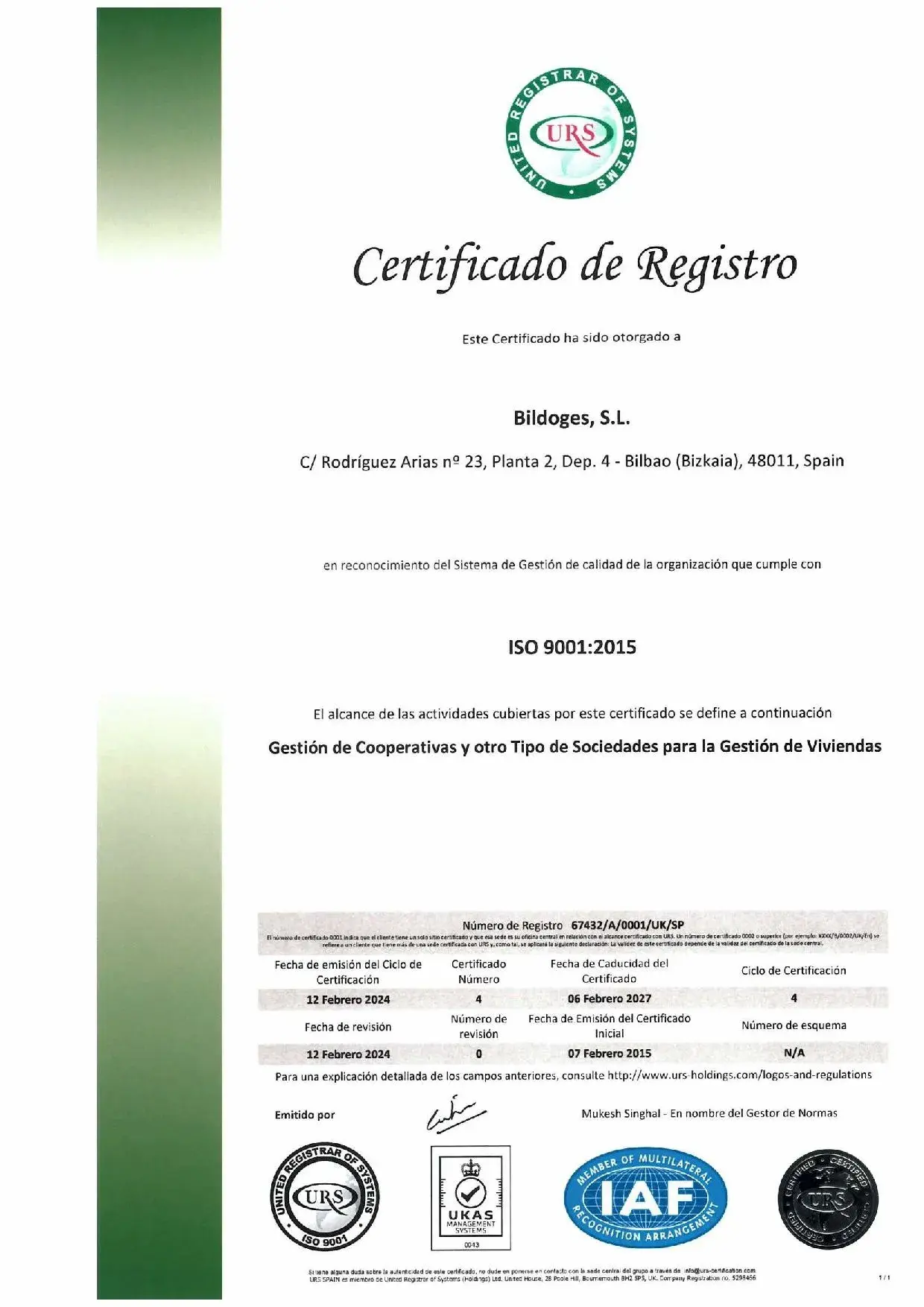 Imagen de la noticia BILDOGES S.L. Obtiene el certificado ISO 9001:2015.